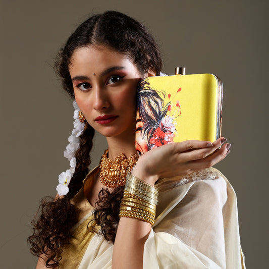 Zehar Laughter – Vibrant Yellow Clutch with Artistic Joy