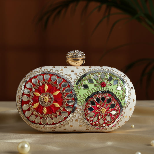 Mirage Bloom Women's Handcrafted Embroidered Clutch Purse