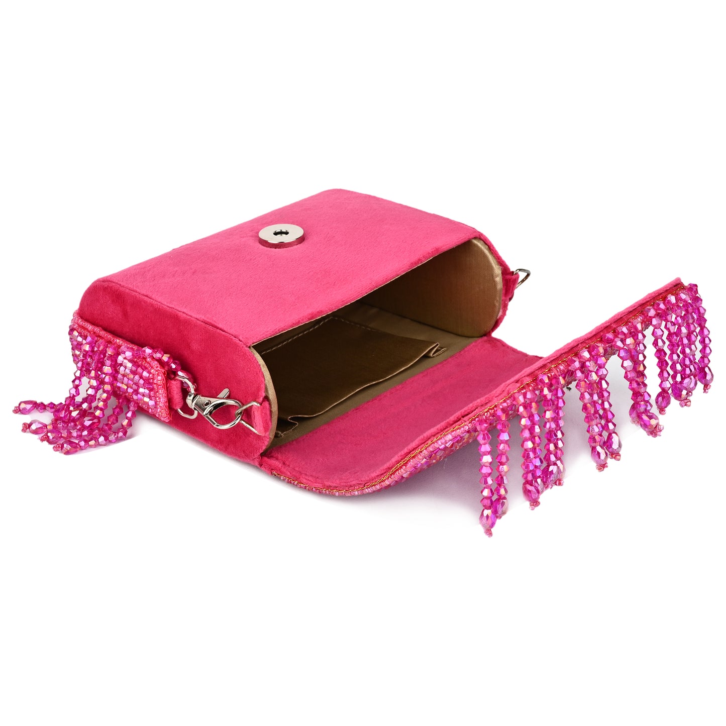 Women Multicolor Beaded Flap Handbag with Chain Strap