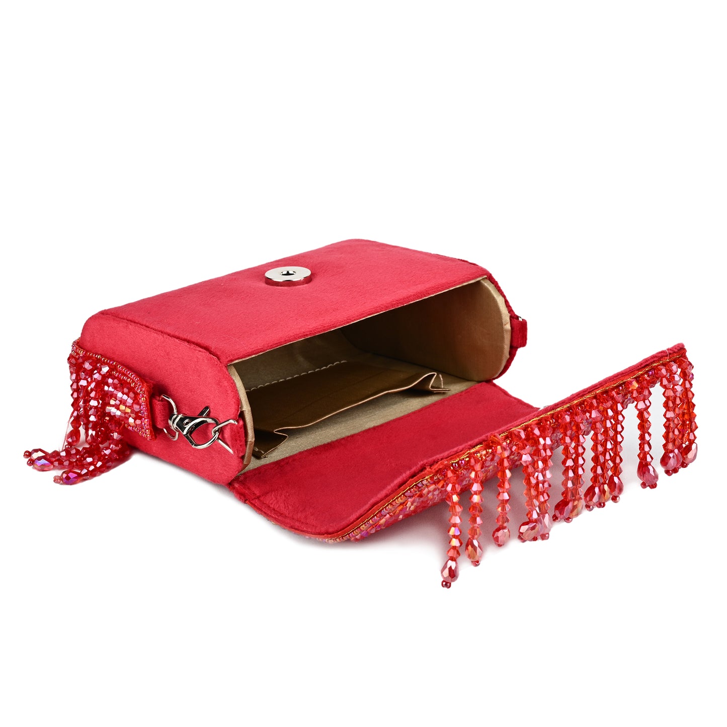 Women Multicolor Beaded Flap Handbag with Chain Strap