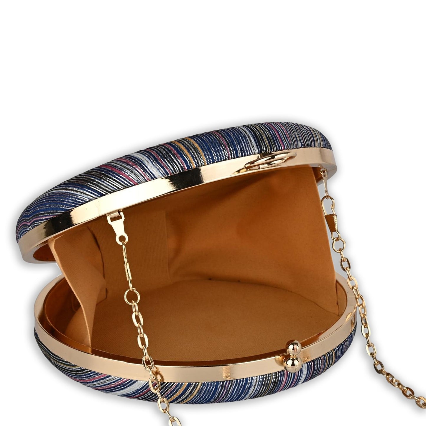 Galaxy Glow Round Statement Clutch with Metallic Chain & Ring Handle
