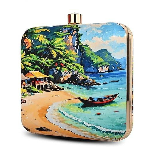 Tropical Beach Clutch Bag – Island Paradise Print Sling for Women | Coastal Vacation-Inspired Designer Handbag
