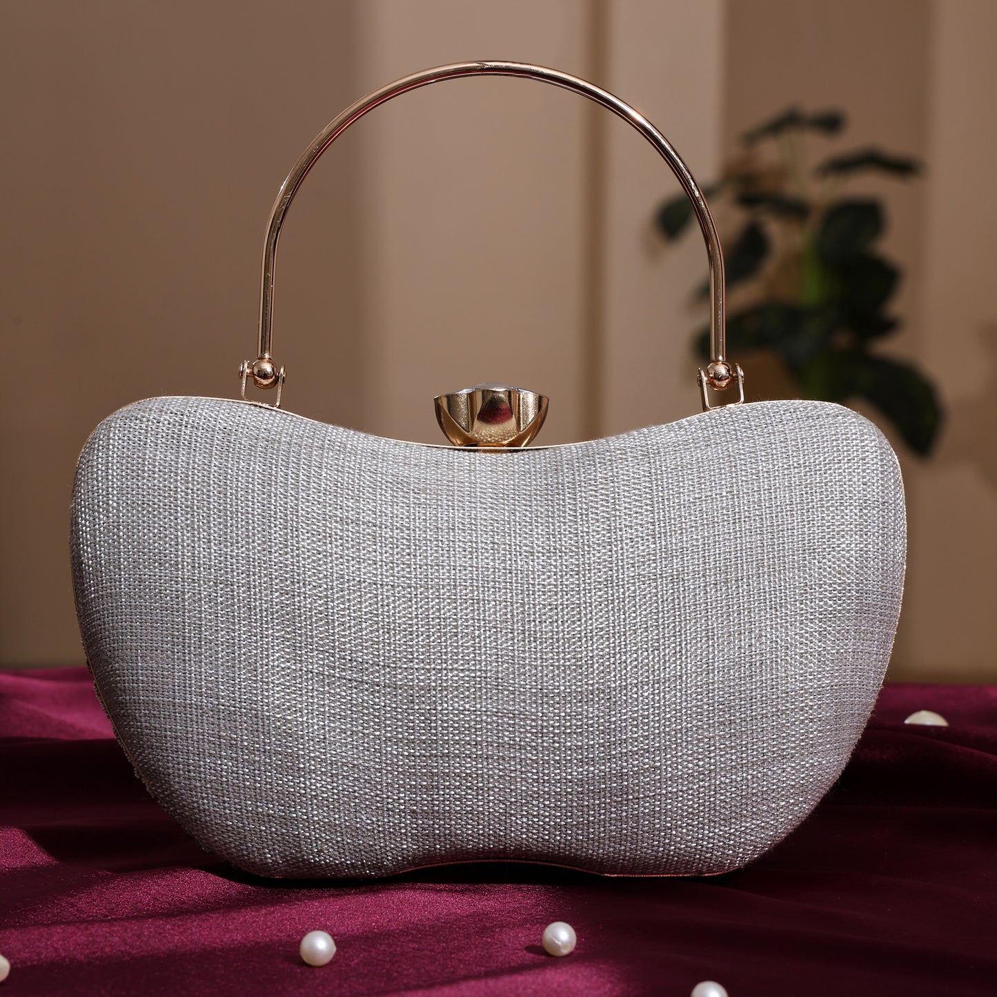 Luxury Midnight Spark White Embellished Party Clutch with Crystal Lock & Chain Strap