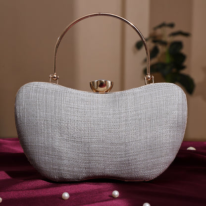 Luxury Midnight Spark White Embellished Party Clutch with Crystal Lock & Chain Strap