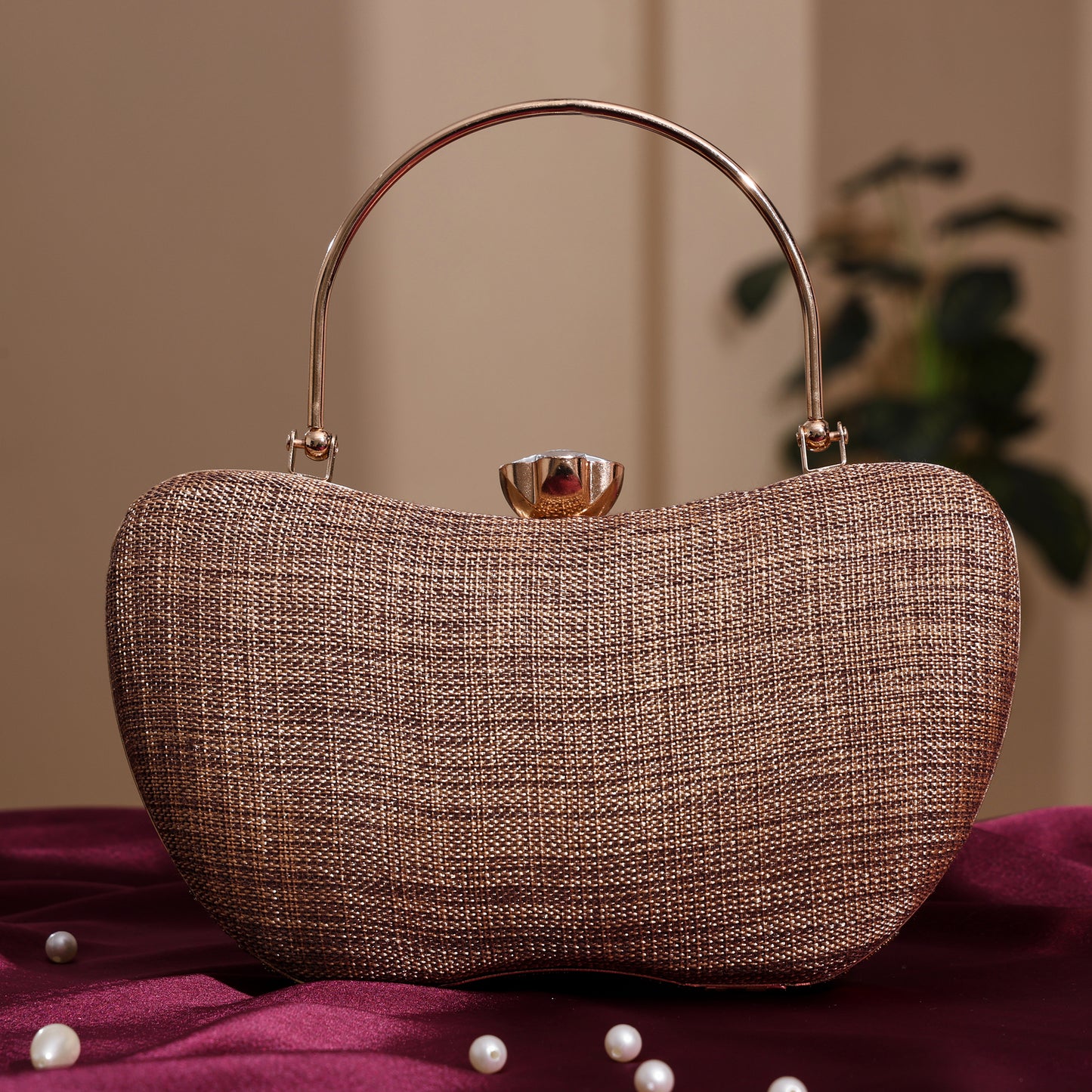 Luxury Midnight Spark Brown Embellished Party Clutch with Crystal Lock & Chain Strap