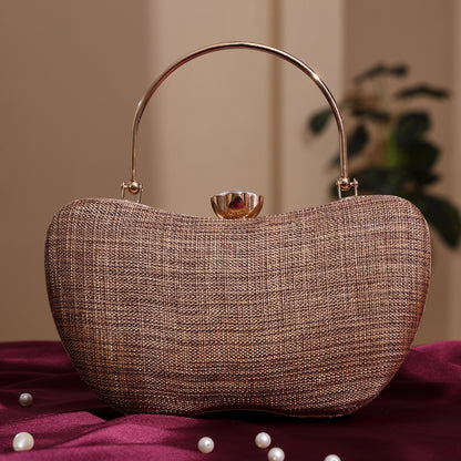 Luxury Midnight Spark Brown Embellished Party Clutch with Crystal Lock & Chain Strap