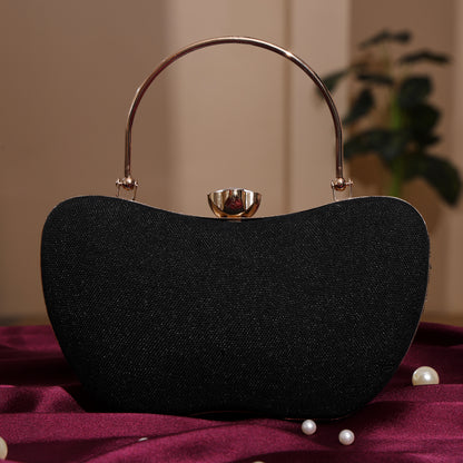 Luxury Midnight Spark Black Embellished Party Clutch with Crystal Lock & Chain Strap