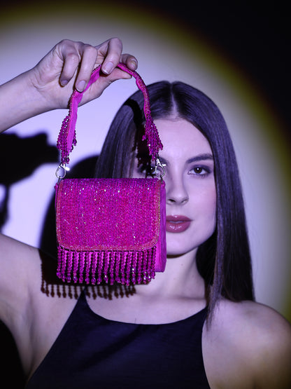 Women Multicolor Beaded Flap Handbag with Chain Strap