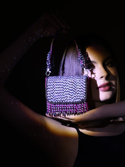 Women Elegant Red Beaded Flap Handbag with Crystal Fringe Detail