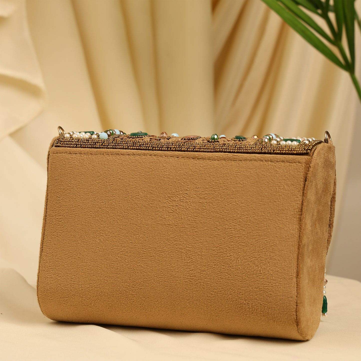 Women Beaded Flap Bag with Fringed Detailing and Chain Strap
