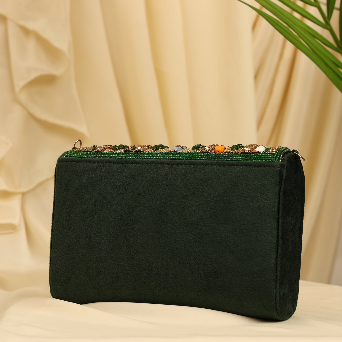 Women Embellished Mini Flap Bag with Bead and Stone Detailing