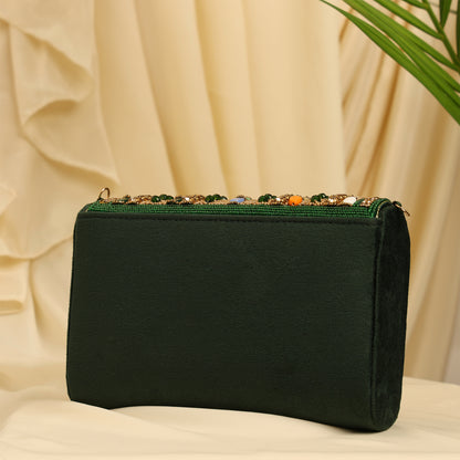Women Embellished Mini Flap Bag with Bead and Stone Detailing