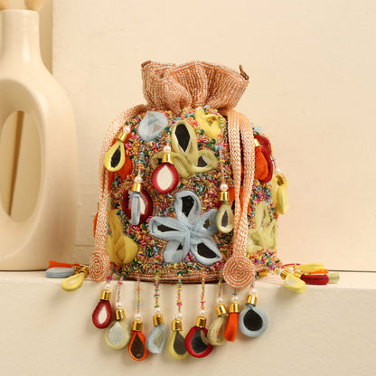 Women Handcrafted Colorful Beaded Potli Bag with Tassels