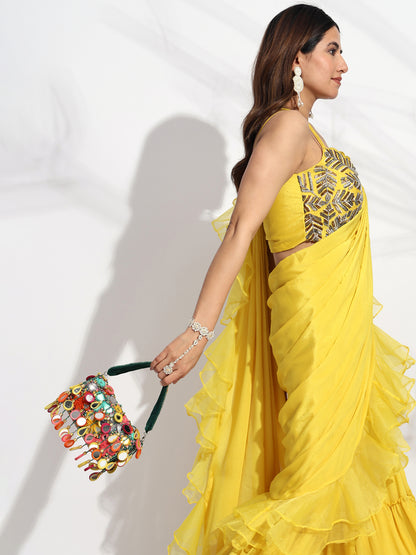 Banjara Beats – Multicolor Handcrafted Flap Bag | Boho-Chic Embellished Clutch with Fabric Drops & Beaded Handle