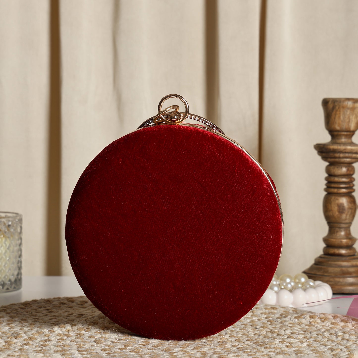 Royal Red Embroidered Potli Clutch with Pearl Handle – Bridal & Wedding Statement Bag