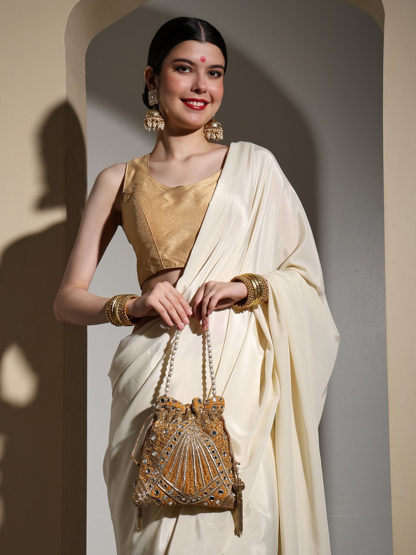 Aarohi – Sparkling Kundan Potli Bag for Women | Bridal Meenakari Clutch | Wedding & Festive Party Purse