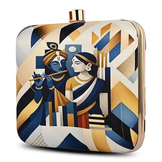 Divine Love Designer Clutch for Women – Radha Krishna Printed Sling Bag | Ethnic Fusion Party Purse | Artistic Hardcase Handbag