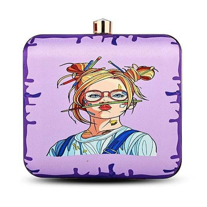 Creative Chaos Women's Designer Clutch Bag – Quirky Printed Box Purse with Detachable Sling | Trendy Party Handbag for Girls & Women