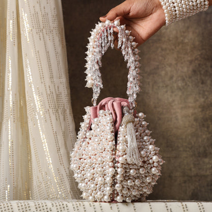 Pearl Majesty Luxurious Hand-Embellished Potli Bag with Exquisite Pearl & Crystal Detailing