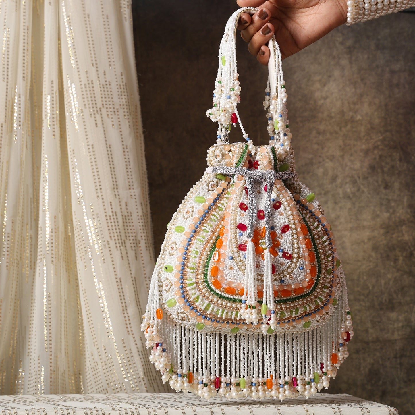 Gulbahar Handcrafted Embellished Potli Bag with Intricate Bead & Sequin Detailing