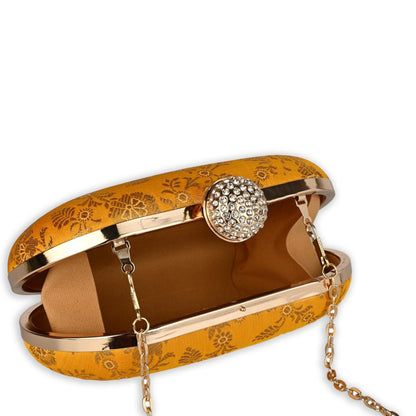 Heritage Royale Embellished Clutch with Ornate Floral Detailing and Crystal Studded Clasp
