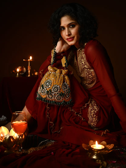 MYBWO Embroidered Potli Bag for Women | Ethnic Party Wedding Potli | Bridal & Festive Handbag