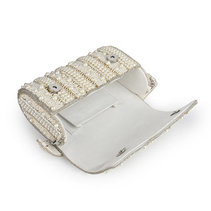Mehfil Handcrafted Pearl-Embellished Flap with Detachable Handle