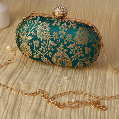 Heritage Royale Embellished Clutch with Ornate Floral Detailing and Crystal Studded Clasp