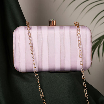 Eterna Chic Elegant Striped Box Clutch with Detachable Chain Strap