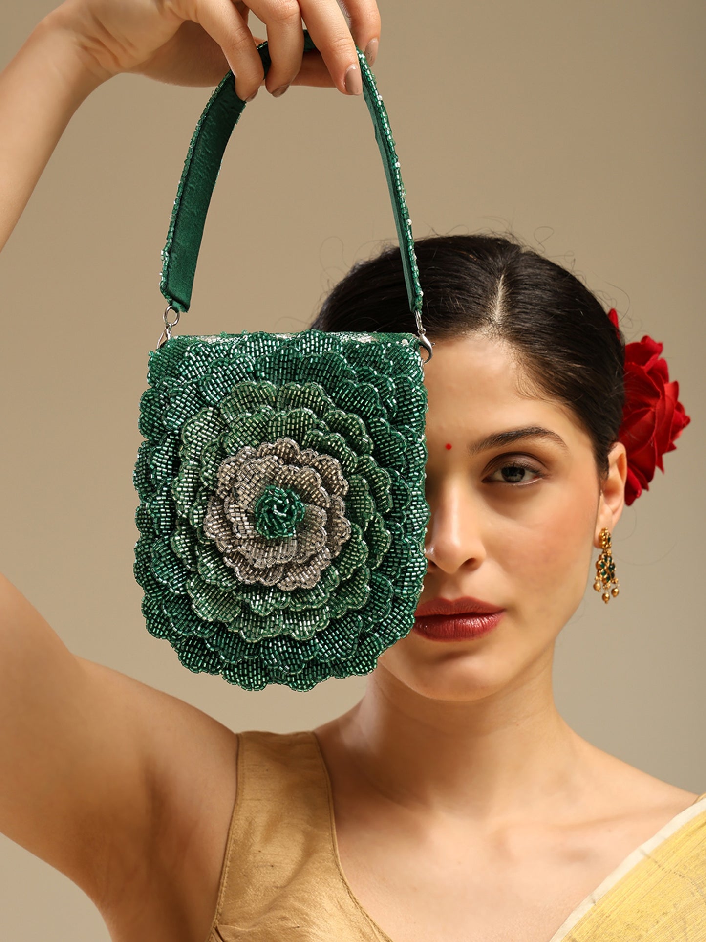 Goddess Handcrafted Beaded Floral Flap Bag