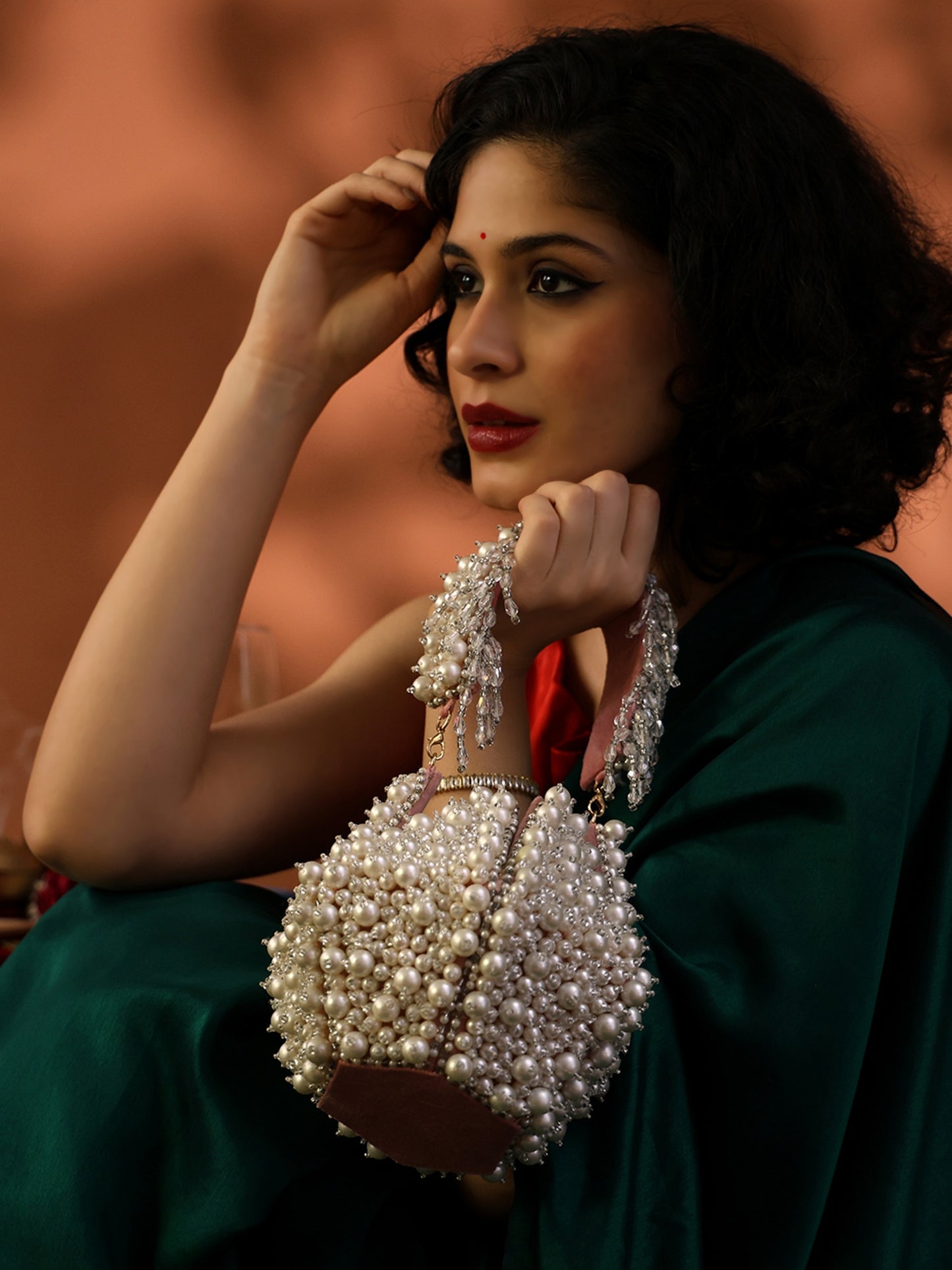 Pearl Majesty Luxurious Hand-Embellished Potli Bag with Exquisite Pearl & Crystal Detailing