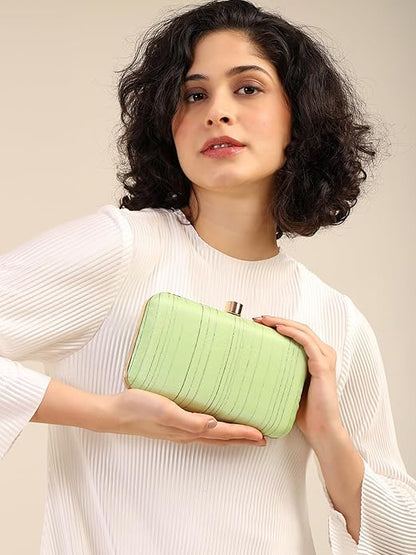 Eterna Chic Elegant Striped Box Clutch with Detachable Chain Strap