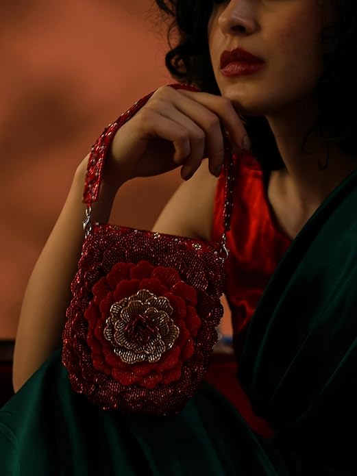 Goddess Handcrafted Beaded Floral Flap Bag