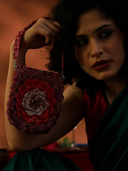 Goddess Handcrafted Beaded Floral Flap Bag