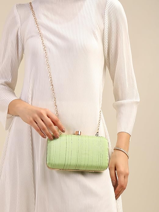 Eterna Chic Elegant Striped Box Clutch with Detachable Chain Strap
