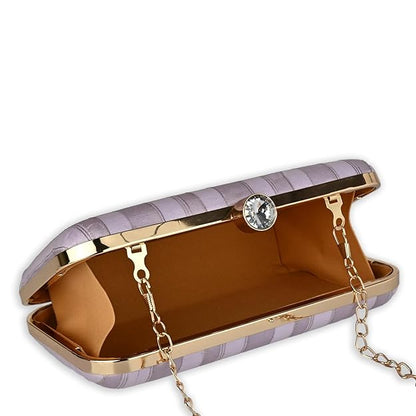 Eterna Chic Elegant Striped Box Clutch with Detachable Chain Strap