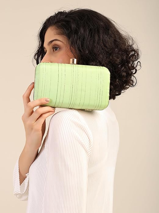 Eterna Chic Elegant Striped Box Clutch with Detachable Chain Strap