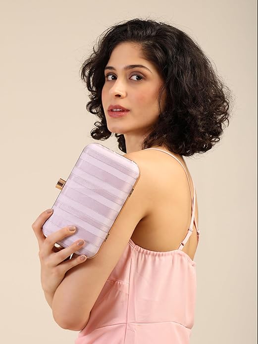 Eterna Chic Elegant Striped Box Clutch with Detachable Chain Strap