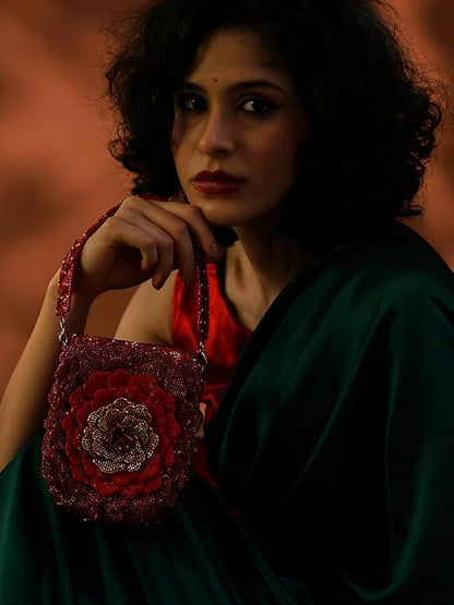 Goddess Handcrafted Beaded Floral Flap Bag