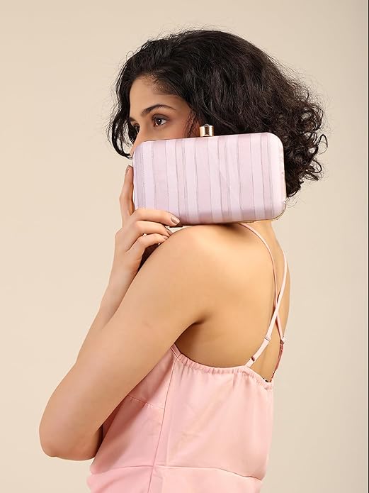 Eterna Chic Elegant Striped Box Clutch with Detachable Chain Strap