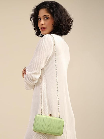 Eterna Chic Elegant Striped Box Clutch with Detachable Chain Strap