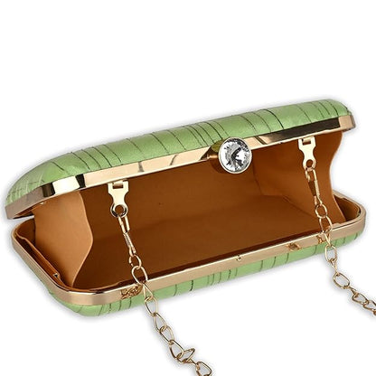 Eterna Chic Elegant Striped Box Clutch with Detachable Chain Strap