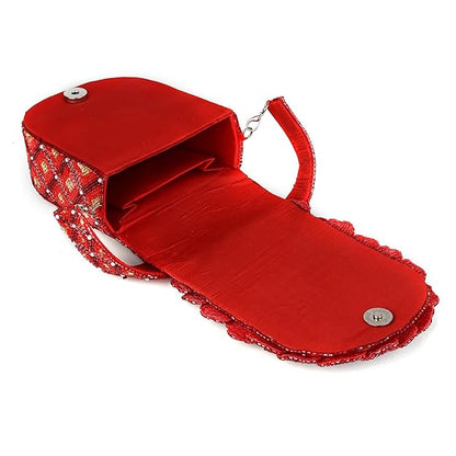 Phoolon Ki Rani Floral Flap Bag with Pearls & Gold Chain | Designer Bridal Flap Bag for Women