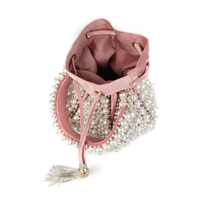 Pearl Majesty Luxurious Hand-Embellished Potli Bag with Exquisite Pearl & Crystal Detailing