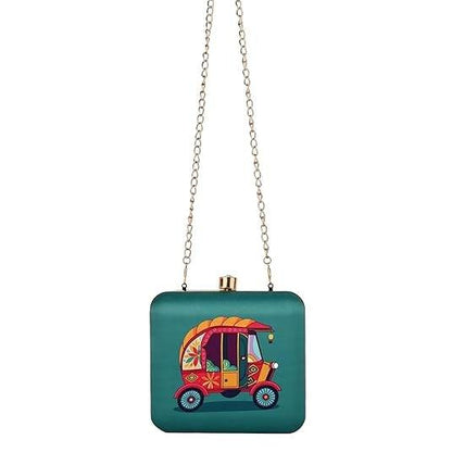 Desi Ride Clutch for Women – Indian Auto Rickshaw Print Sling Bag | Funky Ethnic Handbag for Parties, Gifting & Festive Looks