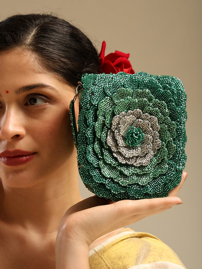 Goddess Handcrafted Beaded Floral Flap Bag