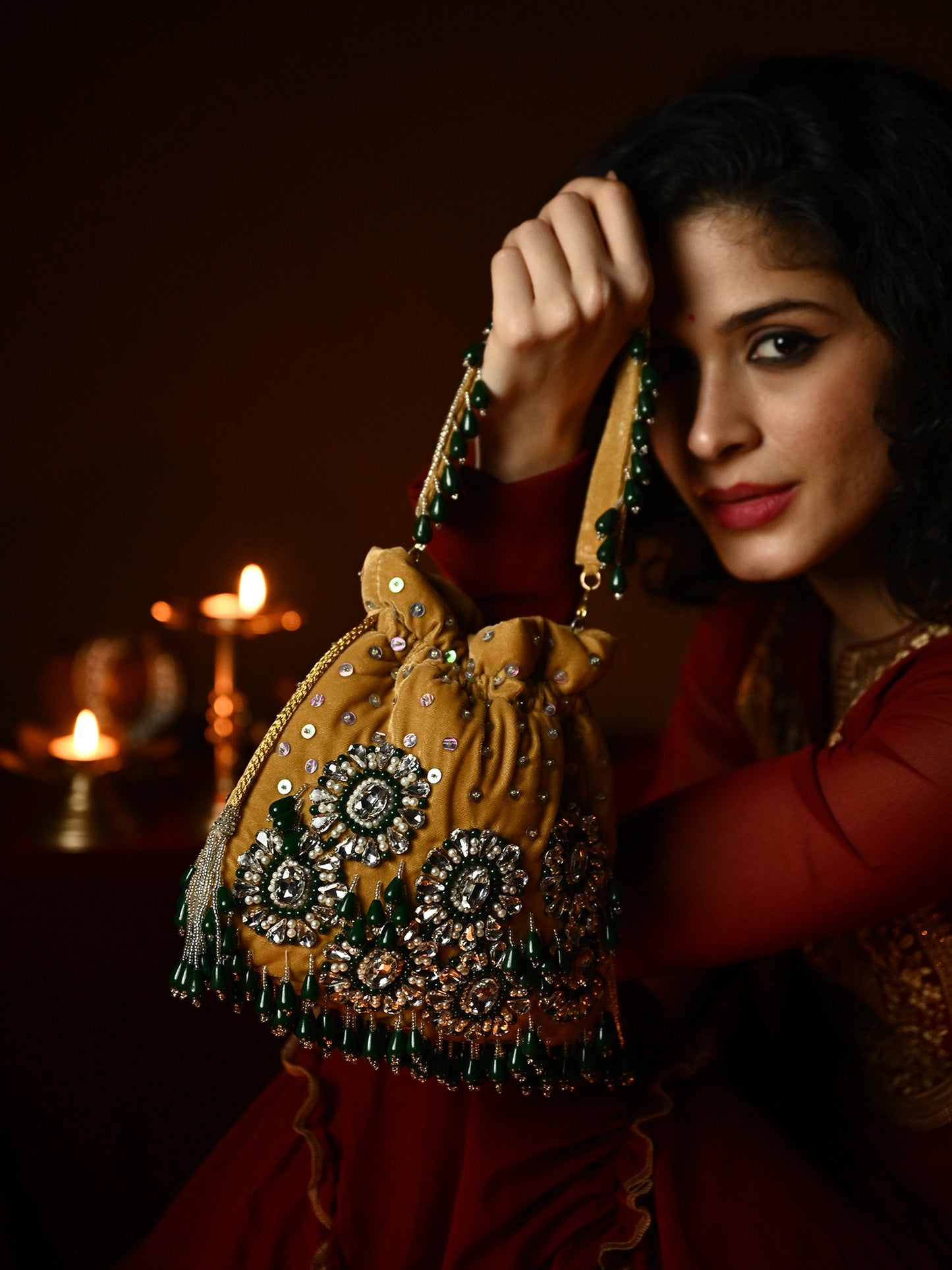 MYBWO Embroidered Potli Bag for Women | Ethnic Party Wedding Potli | Bridal & Festive Handbag