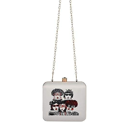Squad Goals Women's Designer Clutch Bag – Quirky Printed Box Purse with Detachable Sling | Trendy Party Handbag for Girls & Women
