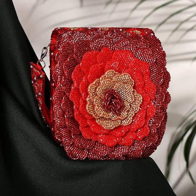 Goddess Handcrafted Beaded Floral Flap Bag