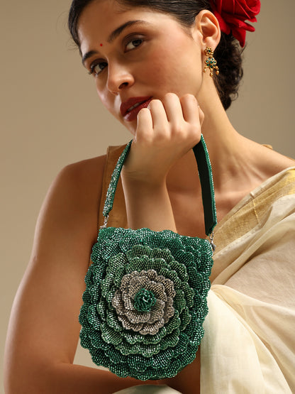Goddess Handcrafted Beaded Floral Flap Bag
